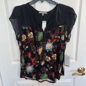 Black blouse with flower pattern